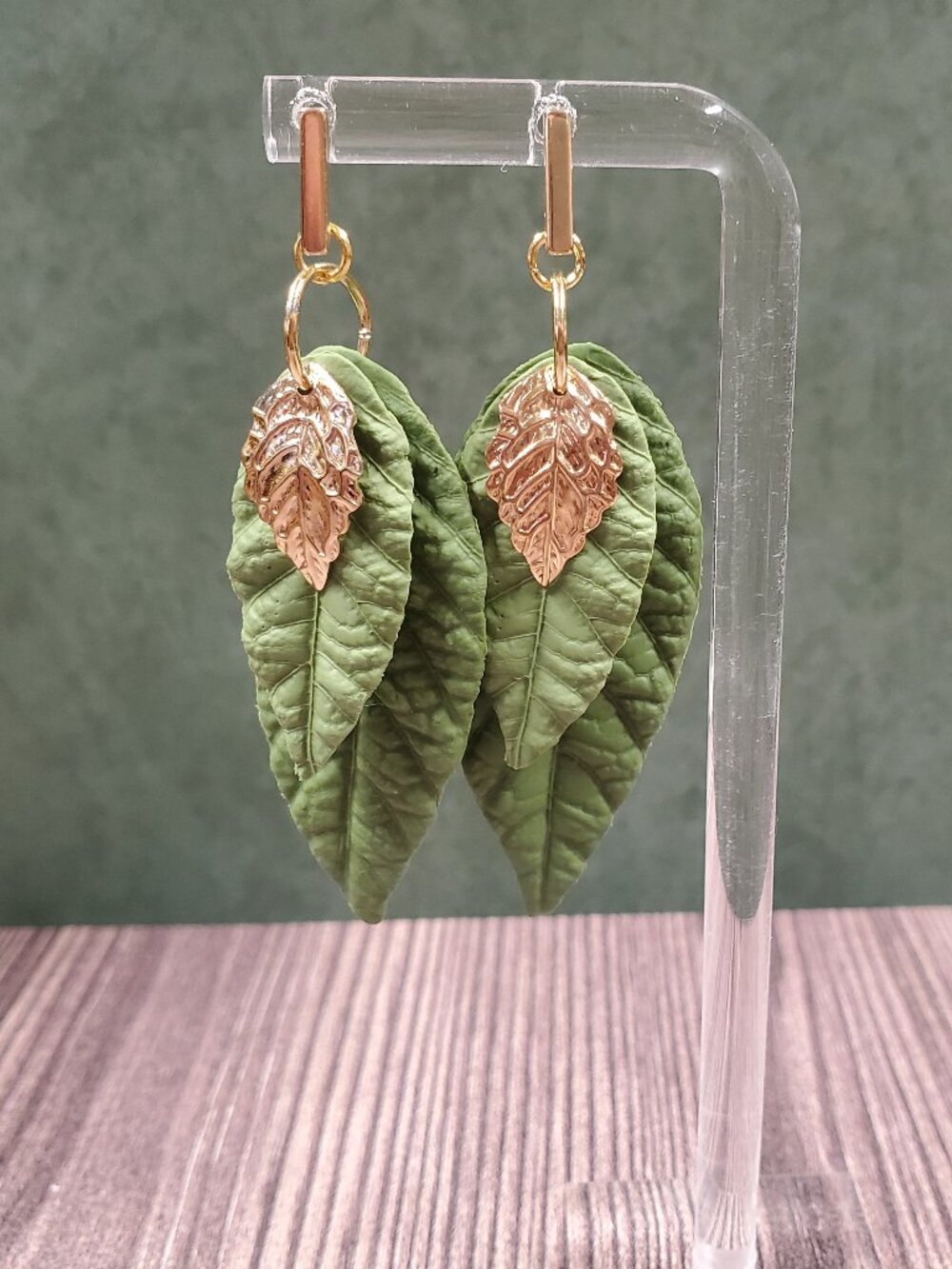 Green and Gold Leaf Earrings